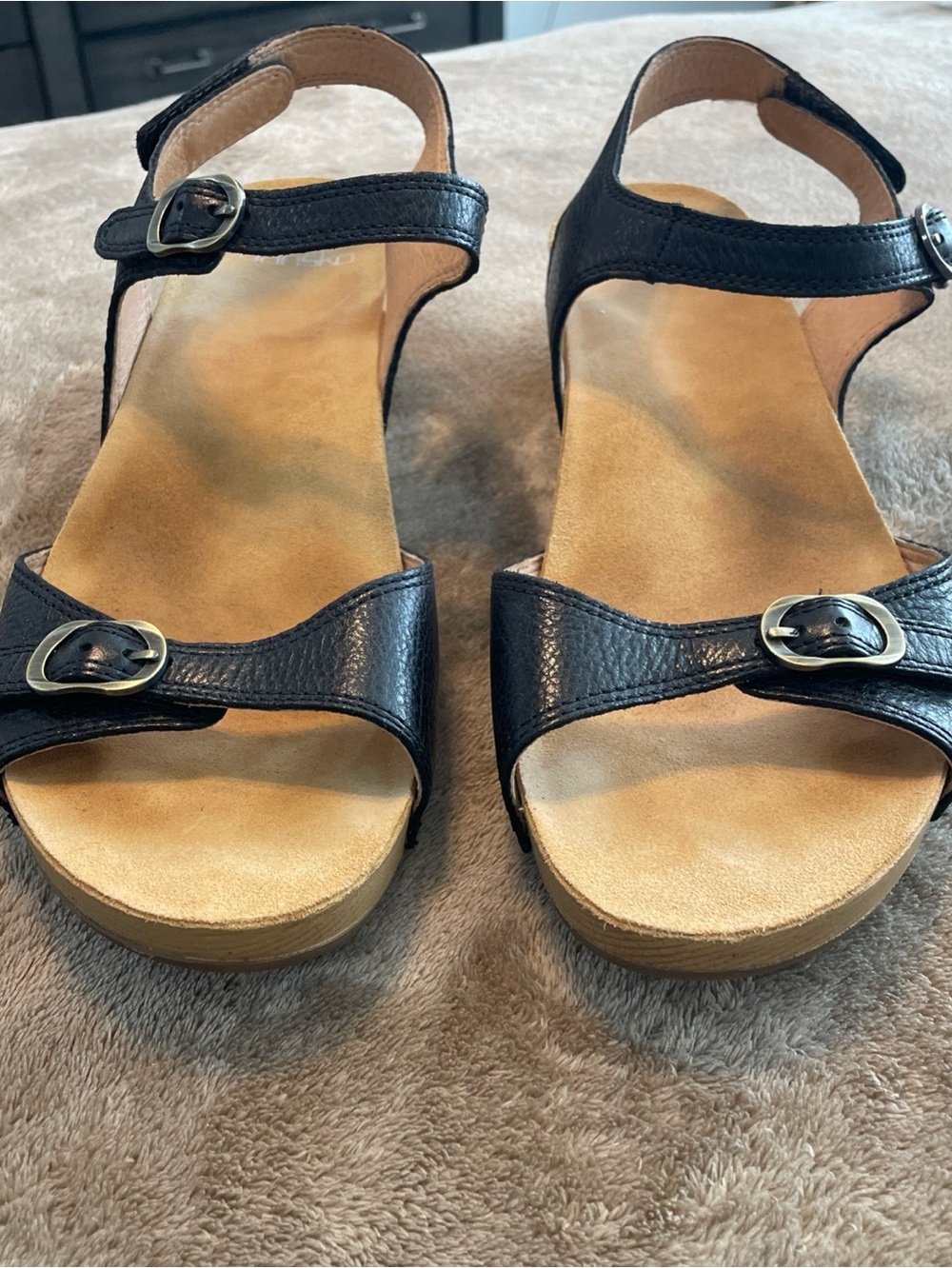 DANSKO TRICIA BLACK WEDGE SANDALS Hook & Loop Closure SIZE EU 41 US 10-10.5